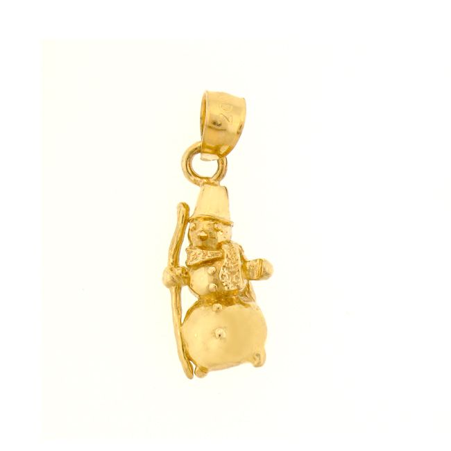 3D Christmas Snowman Charm Pendant 14k Gold