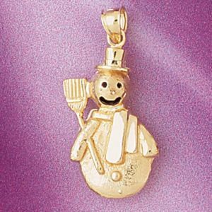 3D Christmas Snowman Charm Pendant 14k Gold