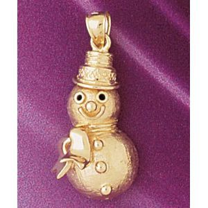 3D Christmas Snowman Charm Pendant 14k Gold