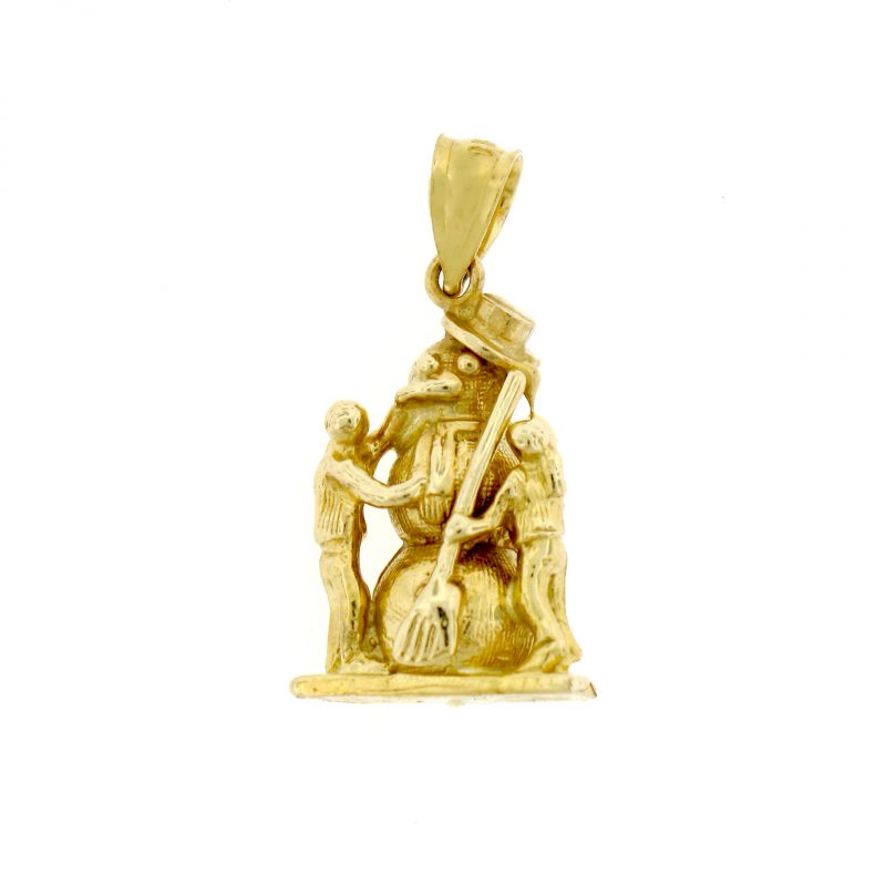 3D Christmas Snowman Charm Pendant 14k Gold