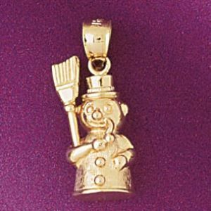 3D Christmas Snowman Charm Pendant 14k Gold