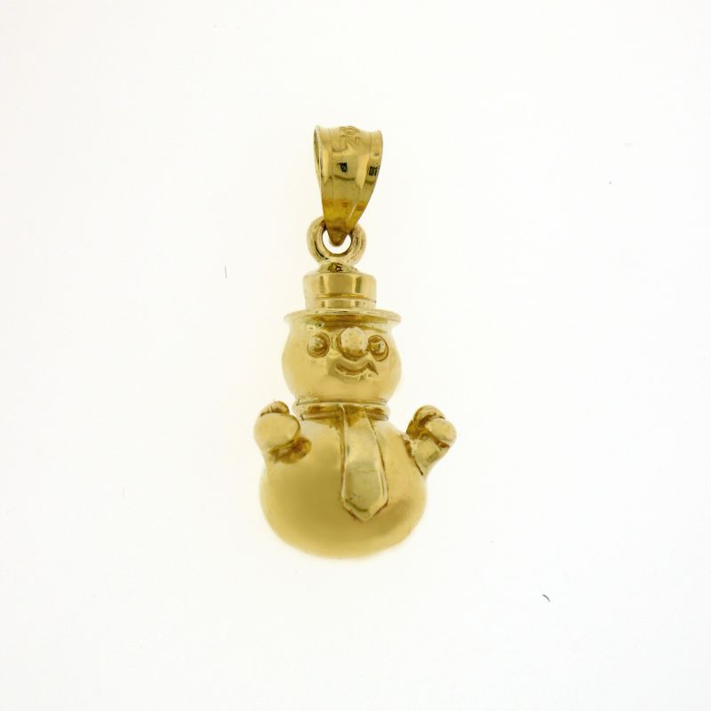 3D Christmas Snowman Charm Pendant 14k Gold