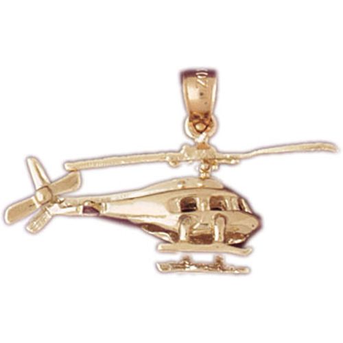 3D Helicopter Charm Pendant 14k Gold