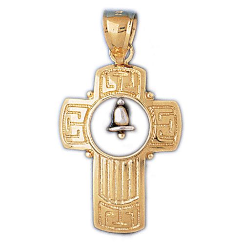 Bell Cross Charm Pendant 14k Gold