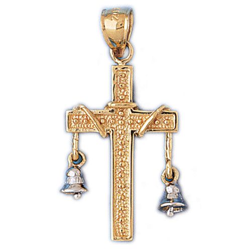 Bell Cross Charm Pendant 14k Gold