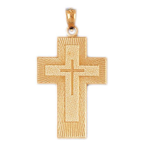 Cross Padre Nuestro Charm Pendant 14k Gold