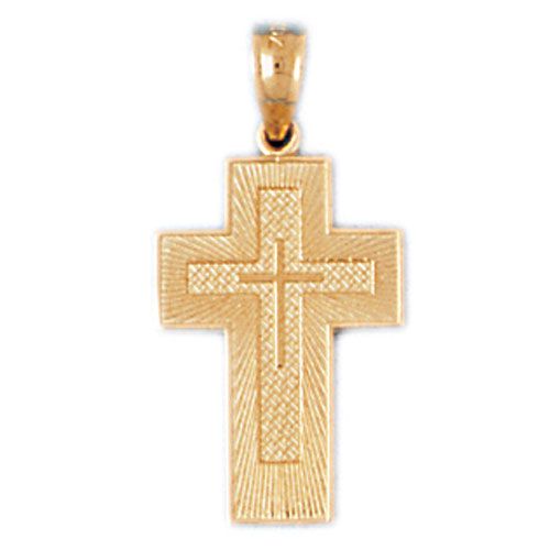Cross Padre Nuestro Charm Pendant 14k Gold