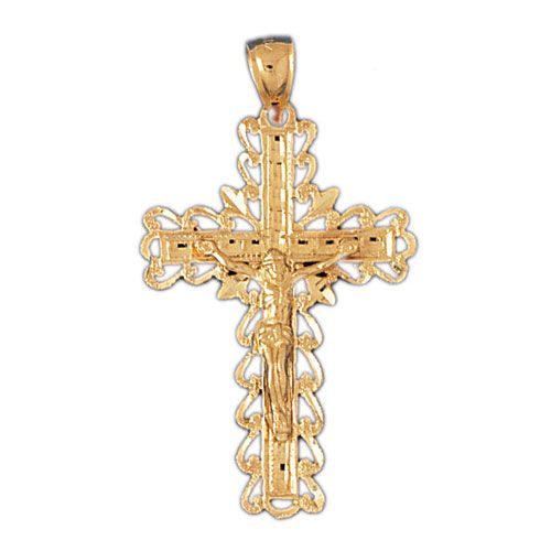 Cross with Jesus Figurine Charm Pendant 14k Gold