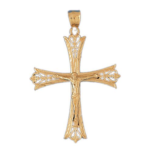 Cross with Jesus Figurine Charm Pendant 14k Gold