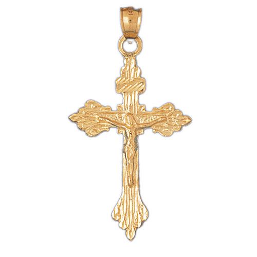 Cross with Jesus Figurine Charm Pendant 14k Gold