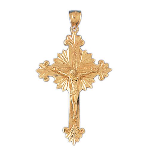 Cross with Jesus Figurine Charm Pendant 14k Gold