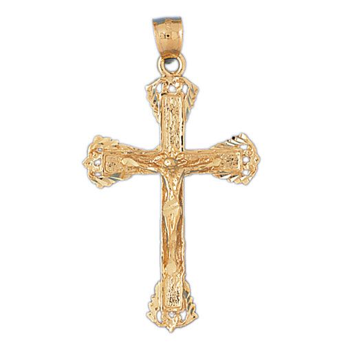 Cross with Jesus Figurine Charm Pendant 14k Gold