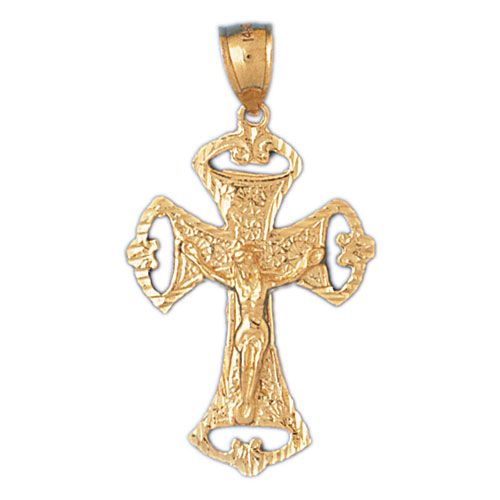 Cross with Jesus Figurine Charm Pendant 14k Gold