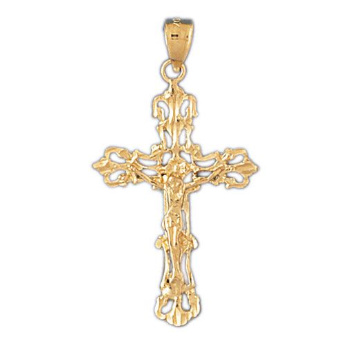 Cross with Jesus Figurine Charm Pendant 14k Gold