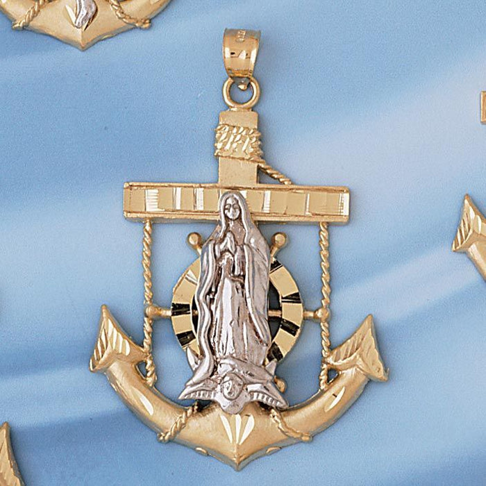 Jesus Christ on Cross Anchor Charm Pendant 14k Gold