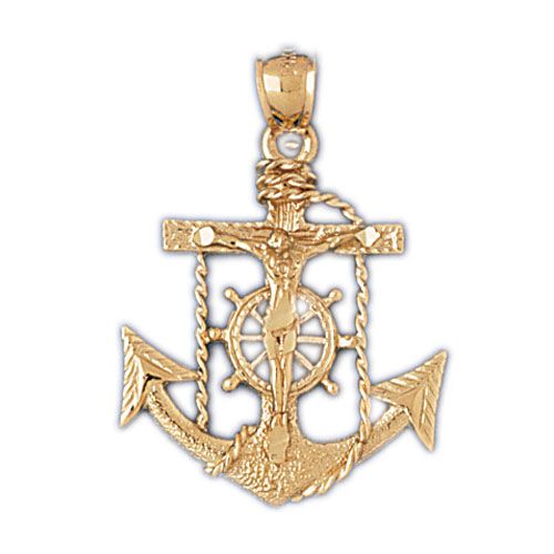 Jesus Christ on Cross Anchor Charm Pendant 14k Gold