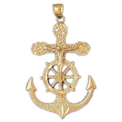 Jesus Christ on Cross Anchor Charm Pendant 14k Gold