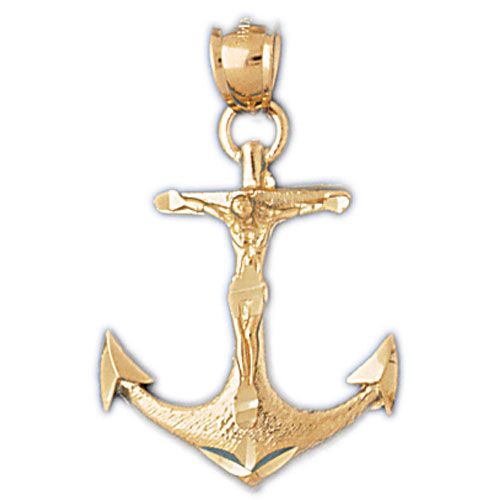 Jesus Christ on Cross Anchor Charm Pendant 14k Gold