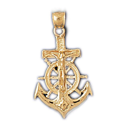 Jesus Christ on Cross Anchor Charm Pendant 14k Gold