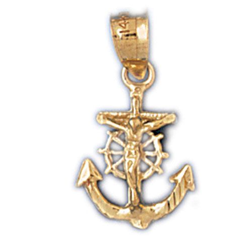 Jesus Christ on Cross Anchor Charm Pendant 14k Gold
