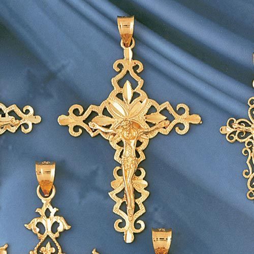 Jesus Christ on Cross Charm Pendant 14k Gold