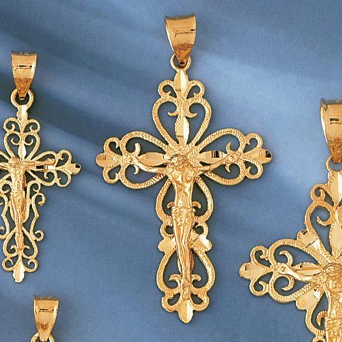 Jesus Christ on Cross Charm Pendant 14k Gold