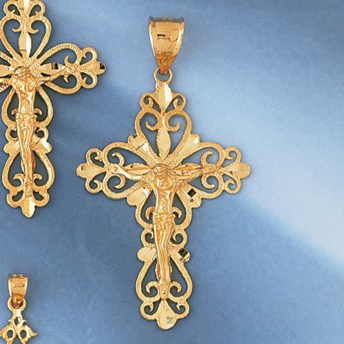 Jesus Christ on Cross Charm Pendant 14k Gold