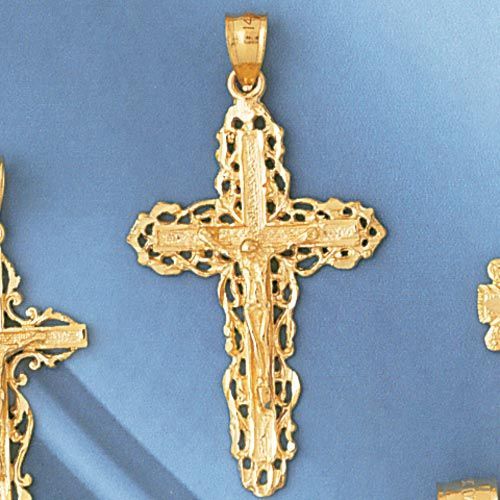 Jesus Christ on Cross Charm Pendant 14k Gold