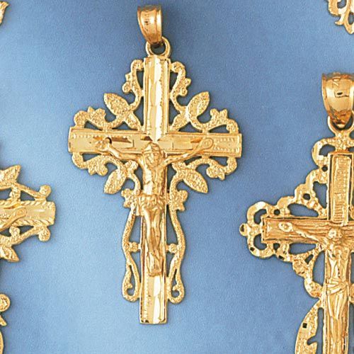 Jesus Christ on Cross Charm Pendant 14k Gold