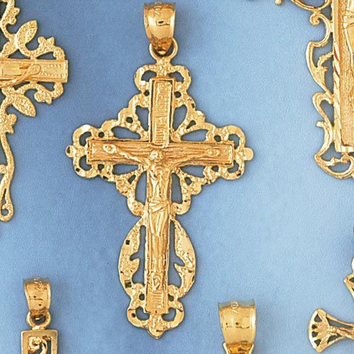 Jesus Christ on Cross Charm Pendant 14k Gold