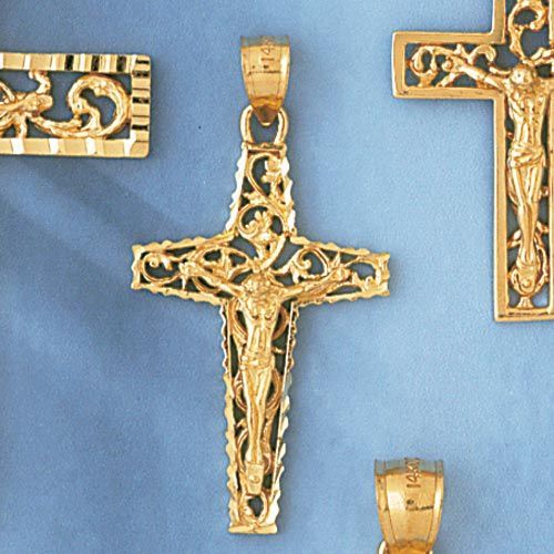 Jesus Christ on Cross Charm Pendant 14k Gold