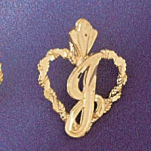 Initial J Heart Charm Pendant 14k Gold