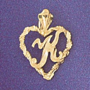 Initial K Heart Charm Pendant 14k Gold