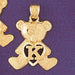 Initial K Teddy Bear Heart Charm Pendant 14k Gold
