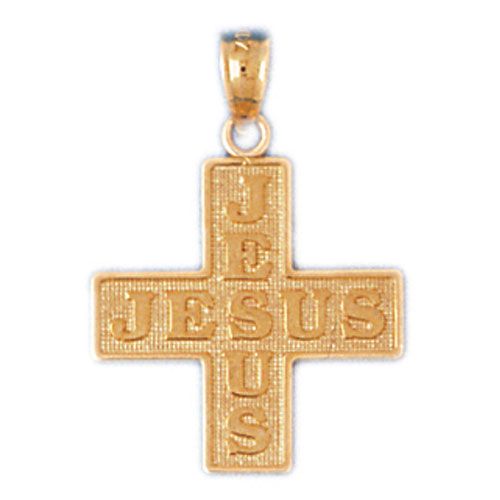Jesus Cross Charm Pendant 14k Gold