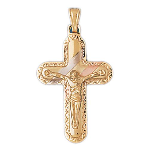Two Tone Jesus Christ on Cross Charm Pendant 14k Gold