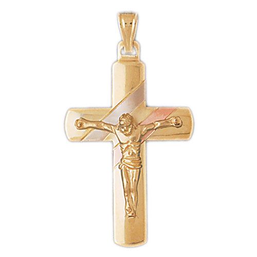 Two Tone Jesus Christ on Cross Charm Pendant 14k Gold