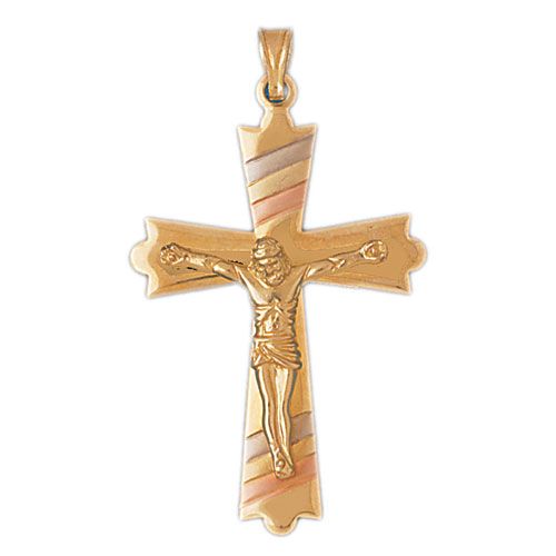 Two Tone Jesus Christ on Cross Charm Pendant 14k Gold