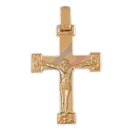 Two Tone Jesus Christ on Cross Charm Pendant 14k Gold