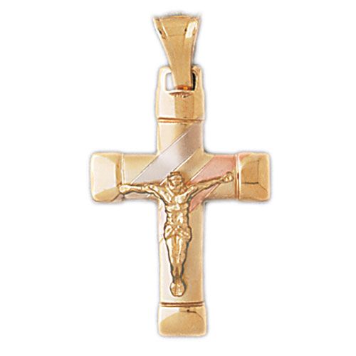 Two Tone Jesus Christ on Cross Charm Pendant 14k Gold