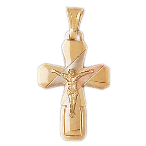 Two Tone Jesus Christ on Cross Charm Pendant 14k Gold