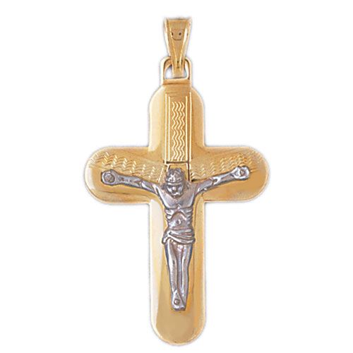 Two Tone Jesus Christ on Cross Charm Pendant 14k Gold