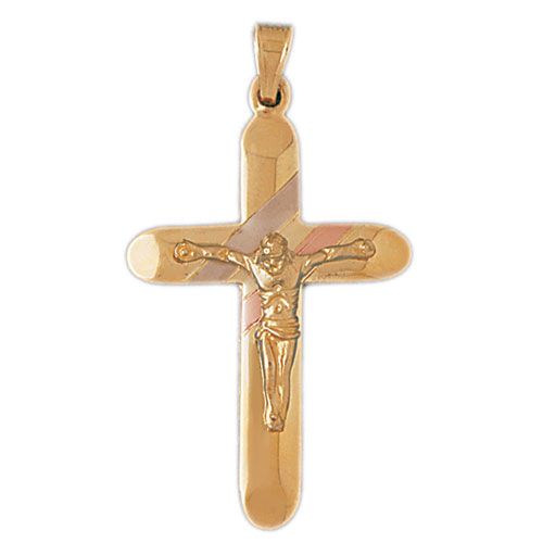 Two Tone Jesus Christ on Cross Charm Pendant 14k Gold