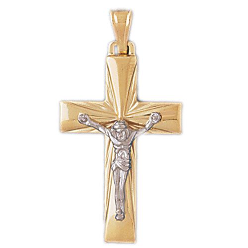 Two Tone Jesus Christ on Cross Charm Pendant 14k Gold