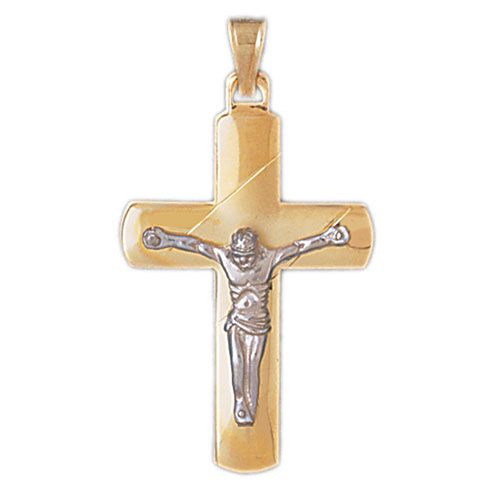 Two Tone Jesus Christ on Cross Charm Pendant 14k Gold