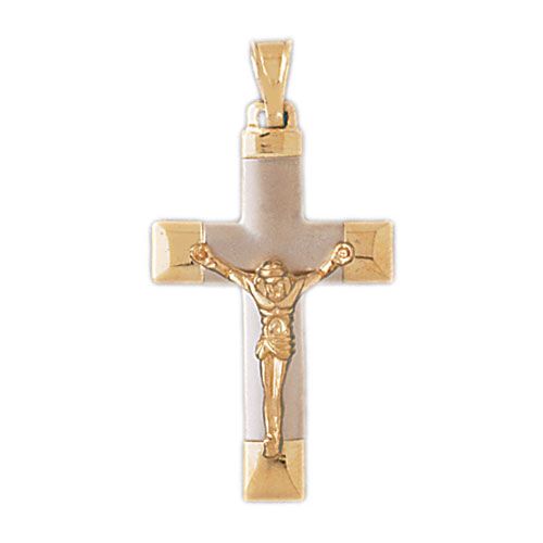 Two Tone Jesus Christ on Cross Charm Pendant 14k Gold