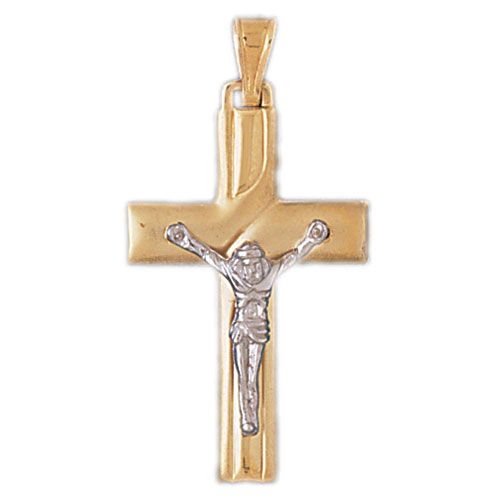 Two Tone Jesus Christ on Cross Charm Pendant 14k Gold