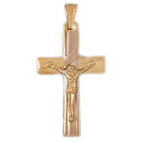Two Tone Jesus Christ on Cross Charm Pendant 14k Gold