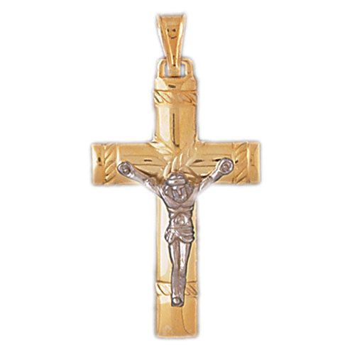 Two Tone Jesus Christ on Cross Charm Pendant 14k Gold