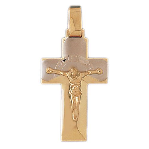 Two Tone Jesus Christ on Cross Charm Pendant 14k Gold